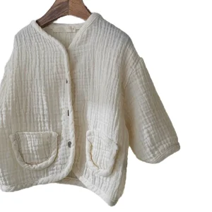 Long Sleeve v Neck Single Breast Long Sleeve Baby Gauze t Shirt