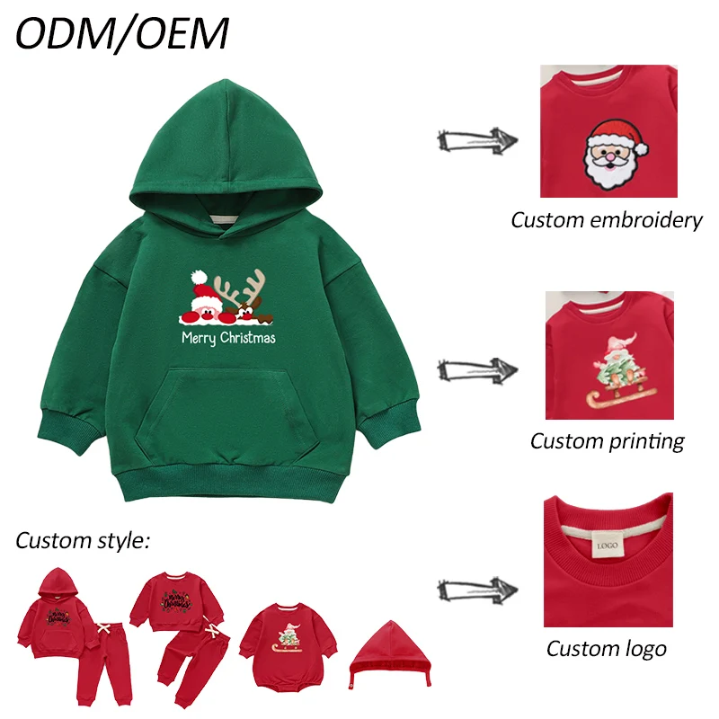 Organic Cotton Spandex Christmas Baby Hoodie Screen Printed Holiday Designs Unisex Long Sleeve Pullover Baby Cloths - Image 6
