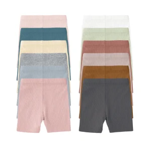 Wholesale Organic Cotton Kids Biking Shorts Solid High Stretchy Rib Baby Toddle Bike Leggings