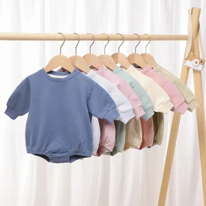New Baby Boutique Romper 100% Organic Cotton Solid Sweater Long Sleeved Baby Rompers 0-3 Months