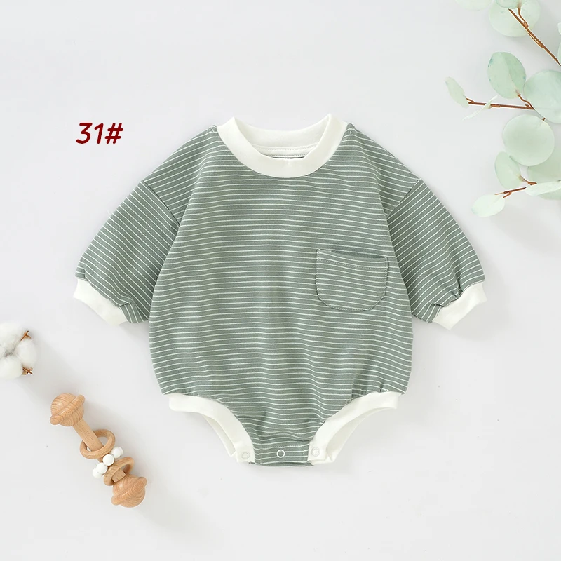 Wholesale Yarn Dye Stripe Organic Cotton Sleeve Baby Short Romper Stripe Baby Bubble Romper - Image 5