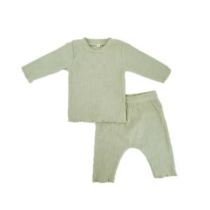 Organic Cotton Elastic Rib O-Neck Baby Pyjamas Sleepwear Set for Baby Girls