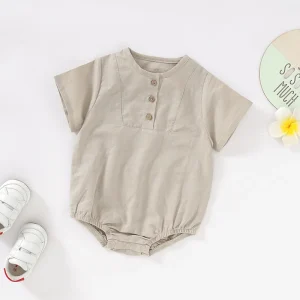 Ins Style Linen Cotton Summer Baby Bodysuits Baby Boy Rompers