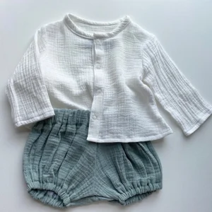 Soft Organic Cotton Woven Muslin White Baby Top Shirt T Shirt Summer