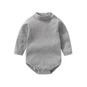 Super Soft Turtle Neck Shoulder Snap Knitted Long Sleeve Baby Boys Bodysuit Romper