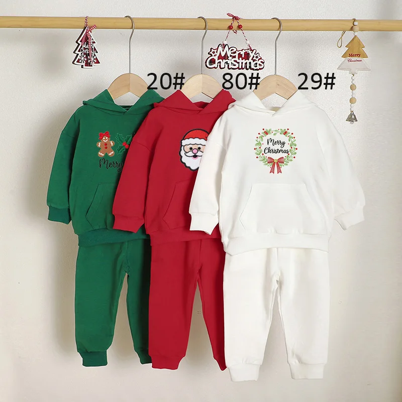 Hot Sell Christmas Fashion Baby Hooded Sweatshirt and Pants Organic Cotton Spandex Embroidery Support Customization for Babies - Image 3