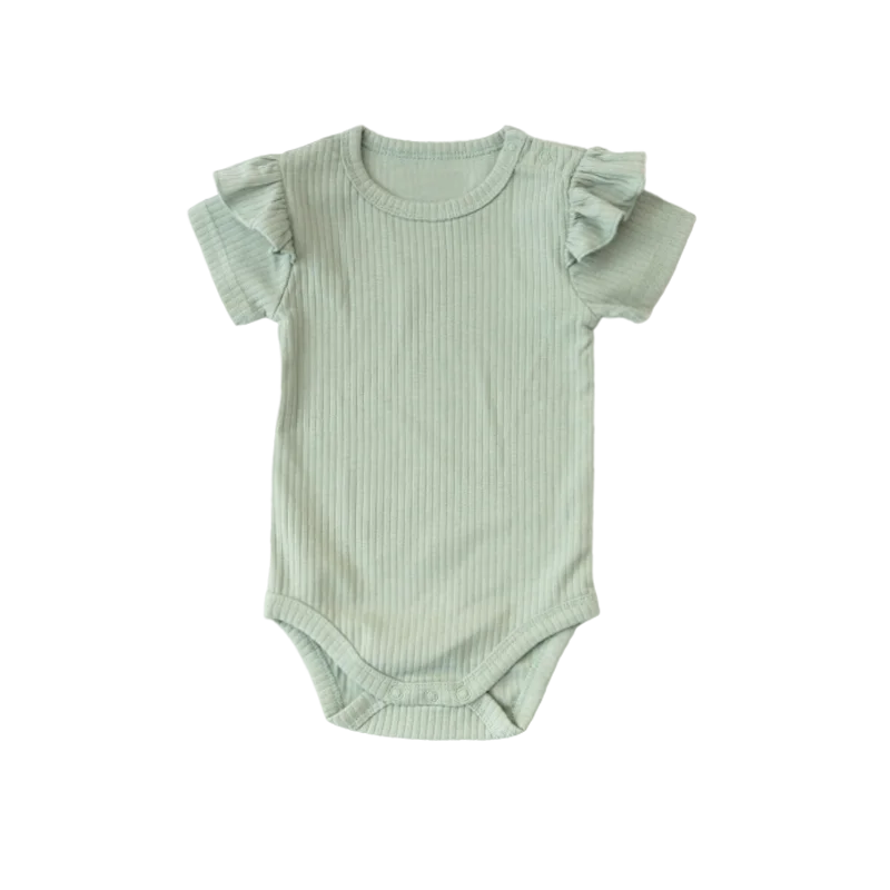 Low MOQ Baby Clothes Short Sleeve Shoulder Snaps Organic Cotton Ribbed Frill Baby Girl Romper - Image 5