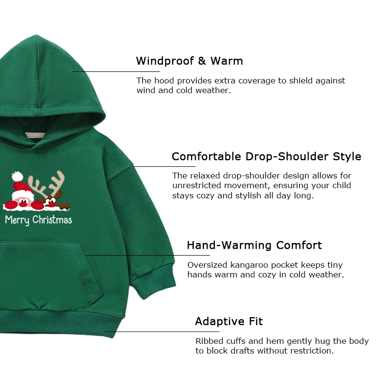 Organic Cotton Spandex Christmas Baby Hoodie Screen Printed Holiday Designs Unisex Long Sleeve Pullover Baby Cloths - Image 4