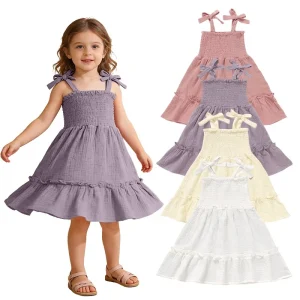 Baby Girls' Sundress 100% Organic Cotton Muslin Spaghetti Strap Dress Cute Camisole Slip Dress