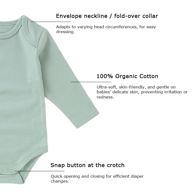Wholesale Solid Colors 100% Organic Cotton Full Sleeve Toddler Grow Baby Bodysuit Rompers - Image 4