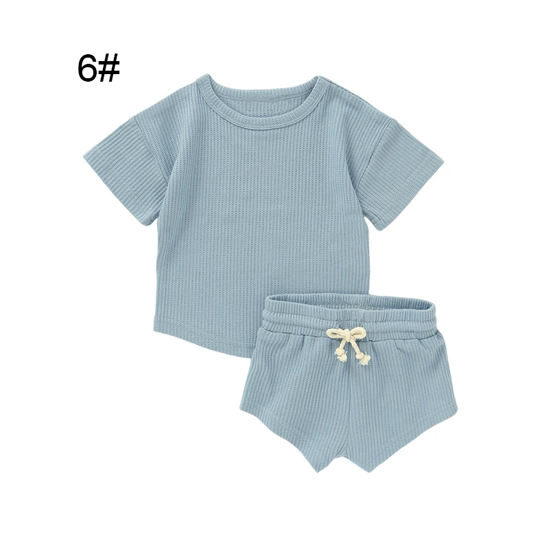 Wholesale Soft Knitted Waffle Baby Clothing Set Kids Clothing Summer Baby Short Set Neutral - Image 5