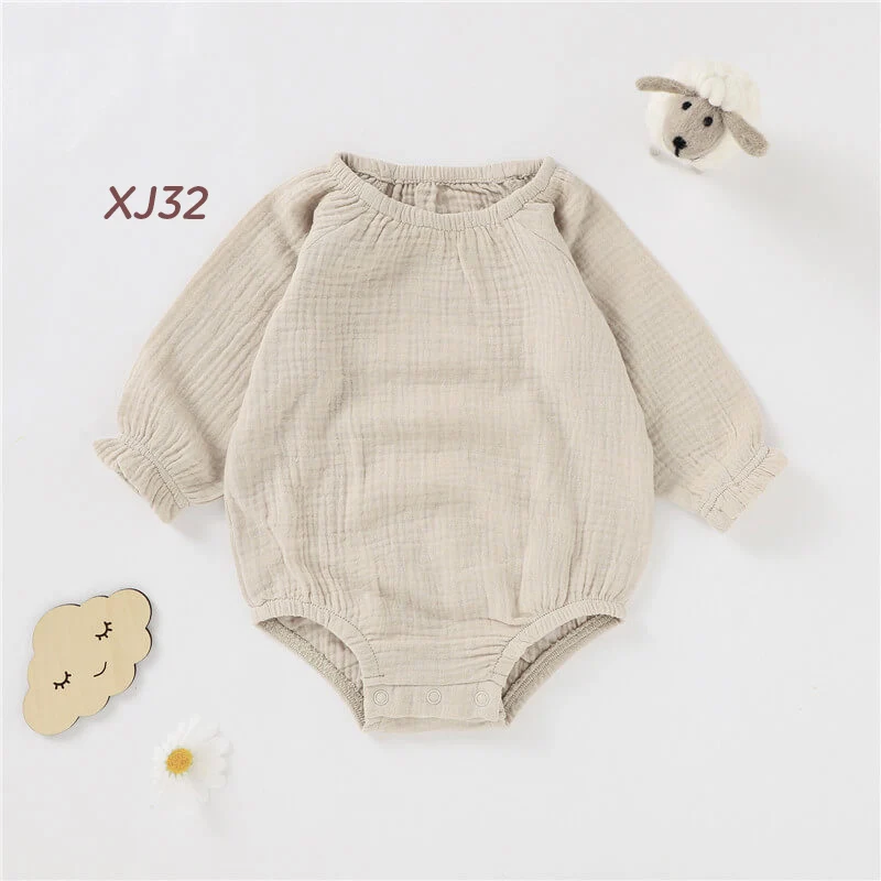 100% Organic Cotton Muslin Plain Baby Rompers Full Sleeve Gauze Unisex Boys and Girls Onesie Rompers - Image 5