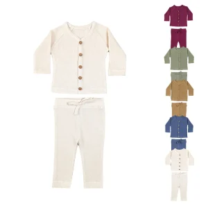 Wholesale Made Order Baby Long Sleeve Cardigan and Pants Waffle Knit Clothing