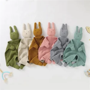 Organic Muslin Cute Baby Lovey Blanket Bunny Security Blanket Comforter Toy