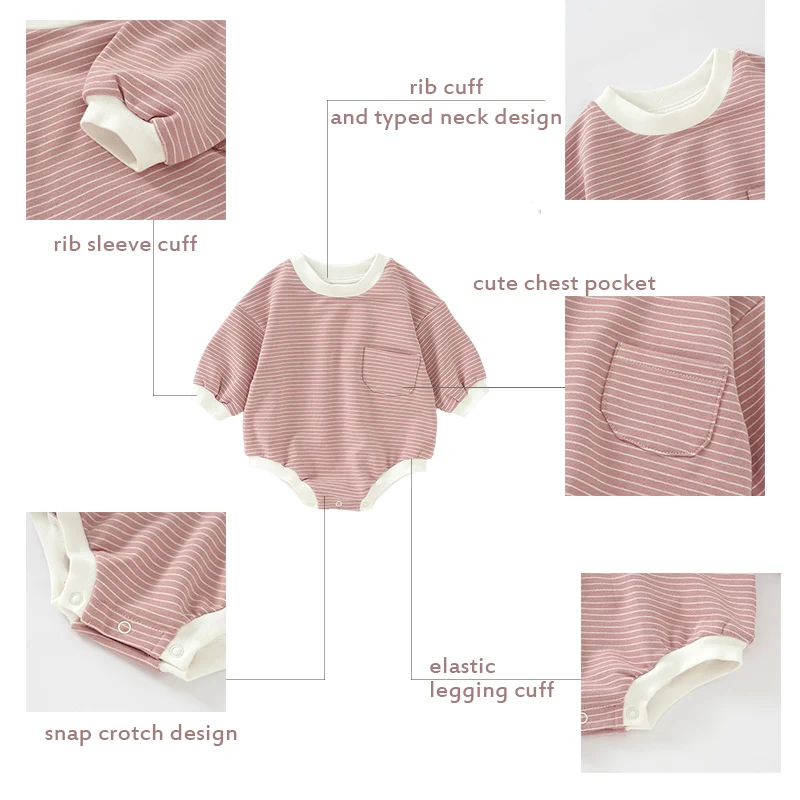 Wholesale French Terry Autumn Winter Organic Cotton Sleeve Oversized Baby Short Romper Baby Bubble Romper - Image 3