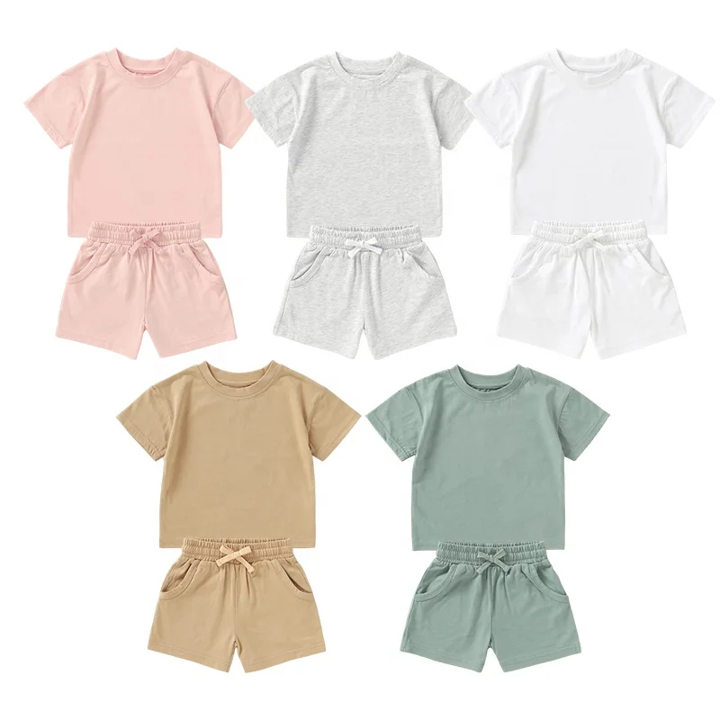 New Organic Cotton Short Sleeve Top and Pants Baby Girls Suit Boys Summer Clothes Set