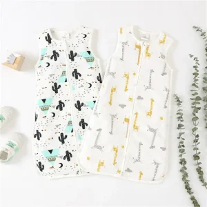 Manufacturer Newborn Printed Organic Cotton 2 Layers Baby Swaddle Wrap Double Way Zipper Knitted Baby Sleeping Sack