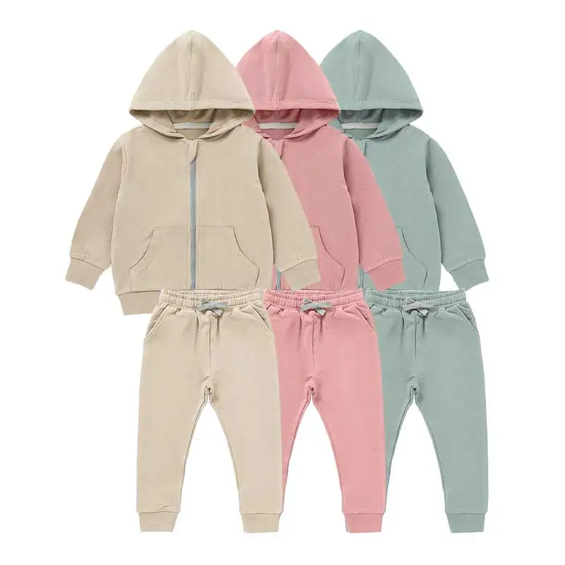 New Wholesale Autumn Unisex Soft Winter Children Kids Clothing Set Knitted Baby Organic Cotton Sweatshirts Jogger Set