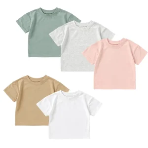 Solid Round Neck Drop Shoulder Short Sleeves Soft Infant Toddler Tops for 0-4 Years 100% Organic Cotton Jersey Baby T-Shirt