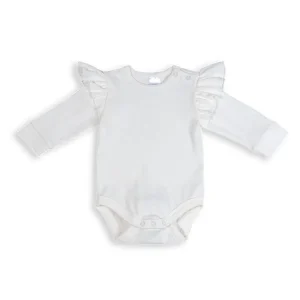 100% Organic Cotton Knitted Ruffle Sleeve Baby White Bodysuit