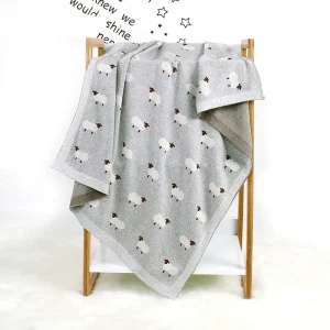 New Design 100% Cotton Sheep Jacquard Baby Blanket Knitted