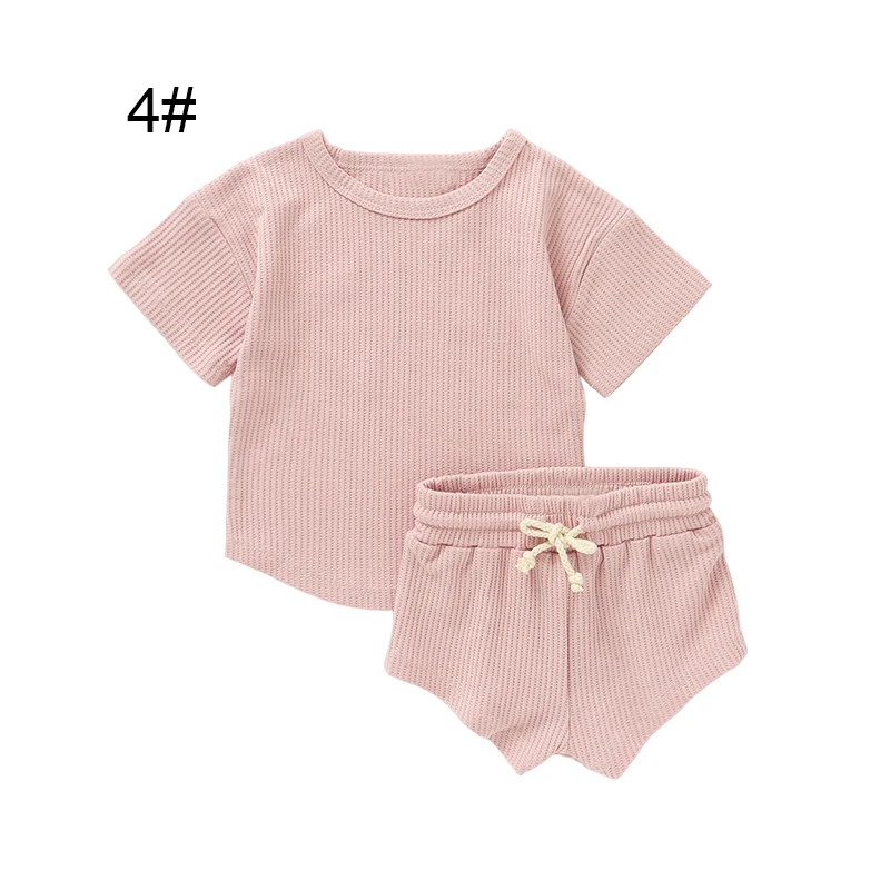 Wholesale Soft Knitted Waffle Baby Clothing Set Kids Clothing Summer Baby Short Set Neutral - Image 4