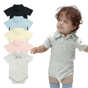 Custom Logo Solid Unisex Polo Collar Short Sleeve Newborn Infant Rompers