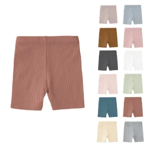 Hot Ribbed Organic Cotton Plain Baby Short Leggings Baby Bike Leggings