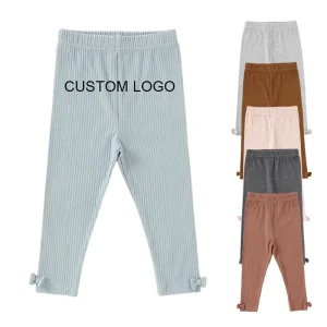 Dusty Blue Stretchy Organic Cotton Knitted Ribbed Toddler Girl Leggings for Babies