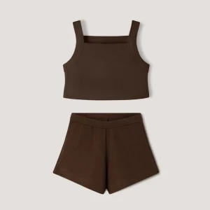 Summer Organic Cotton Strap Top and Short Set Ribbed Baby Girls 2pcs Set