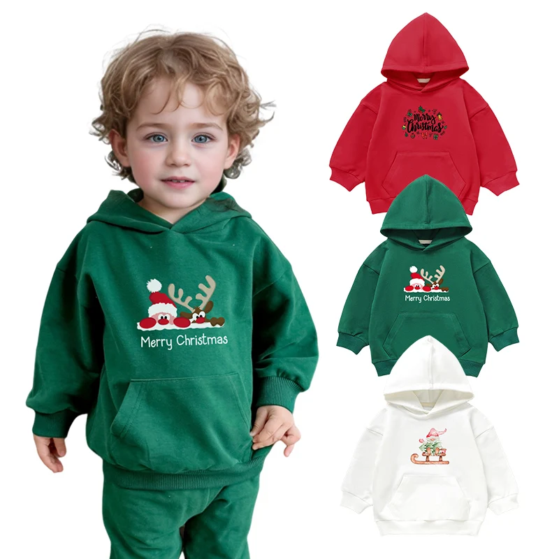 Organic Cotton Spandex Christmas Baby Hoodie Screen Printed Holiday Designs Unisex Long Sleeve Pullover Baby Cloths - Image 2