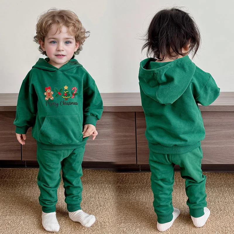 Hot Sell Christmas Fashion Baby Hooded Sweatshirt and Pants Organic Cotton Spandex Embroidery Support Customization for Babies - Image 2