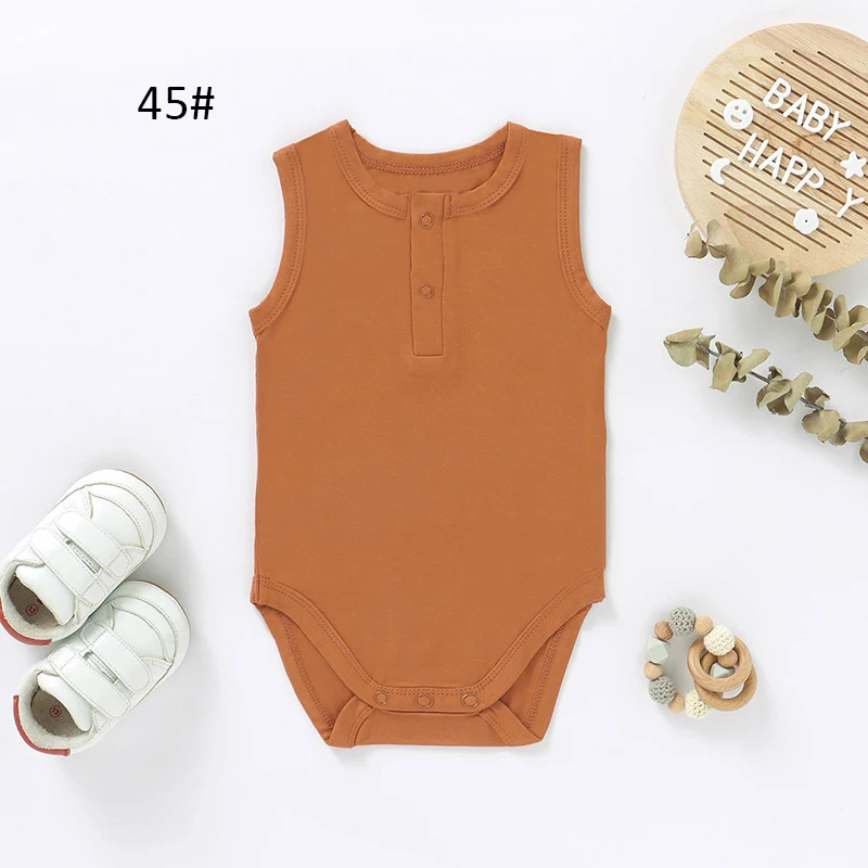 Wholesale Solid Sleeveless Snap Crotch Baby Bodysuit Romper Bamboo Viscose Baby Romper - Image 5