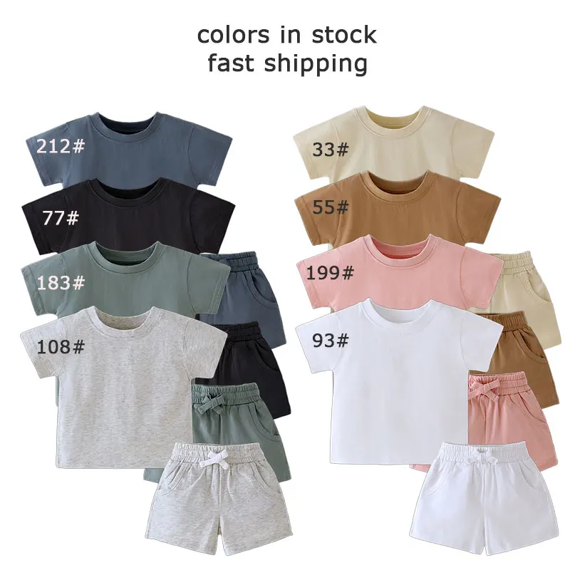 Organic Cotton Summer Blank Short Sleeve Top and Pants 2pcs Set Baby Girls Suit Boys Kids Children Clothing Set - Image 3
