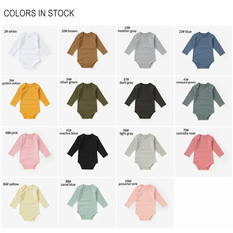 Wholesale Solid Colors 100% Organic Cotton Full Sleeve Toddler Grow Baby Bodysuit Rompers - Image 3