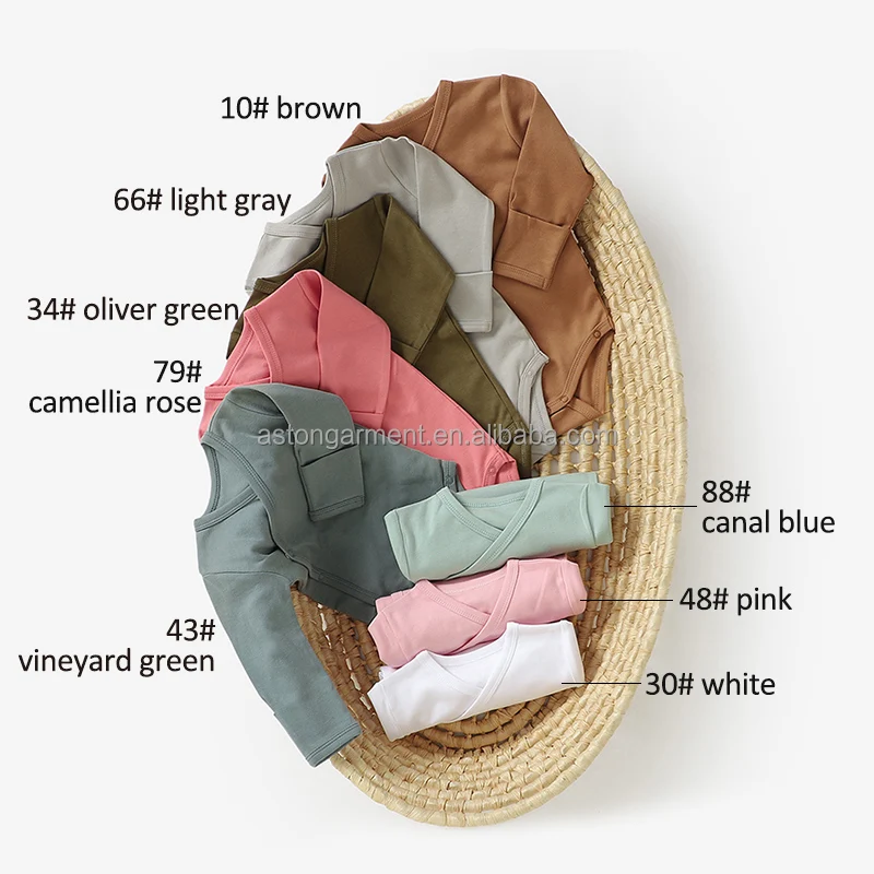 Organic Cotton Fold Over Cuff Long Sleeve Snap Crotch Kimono Baby Short Rompers - Image 4