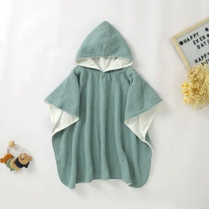 Terry Toweling and Cotton Muslin Combined Bathrobe for Baby Girl, Bathrobe for Baby Boy